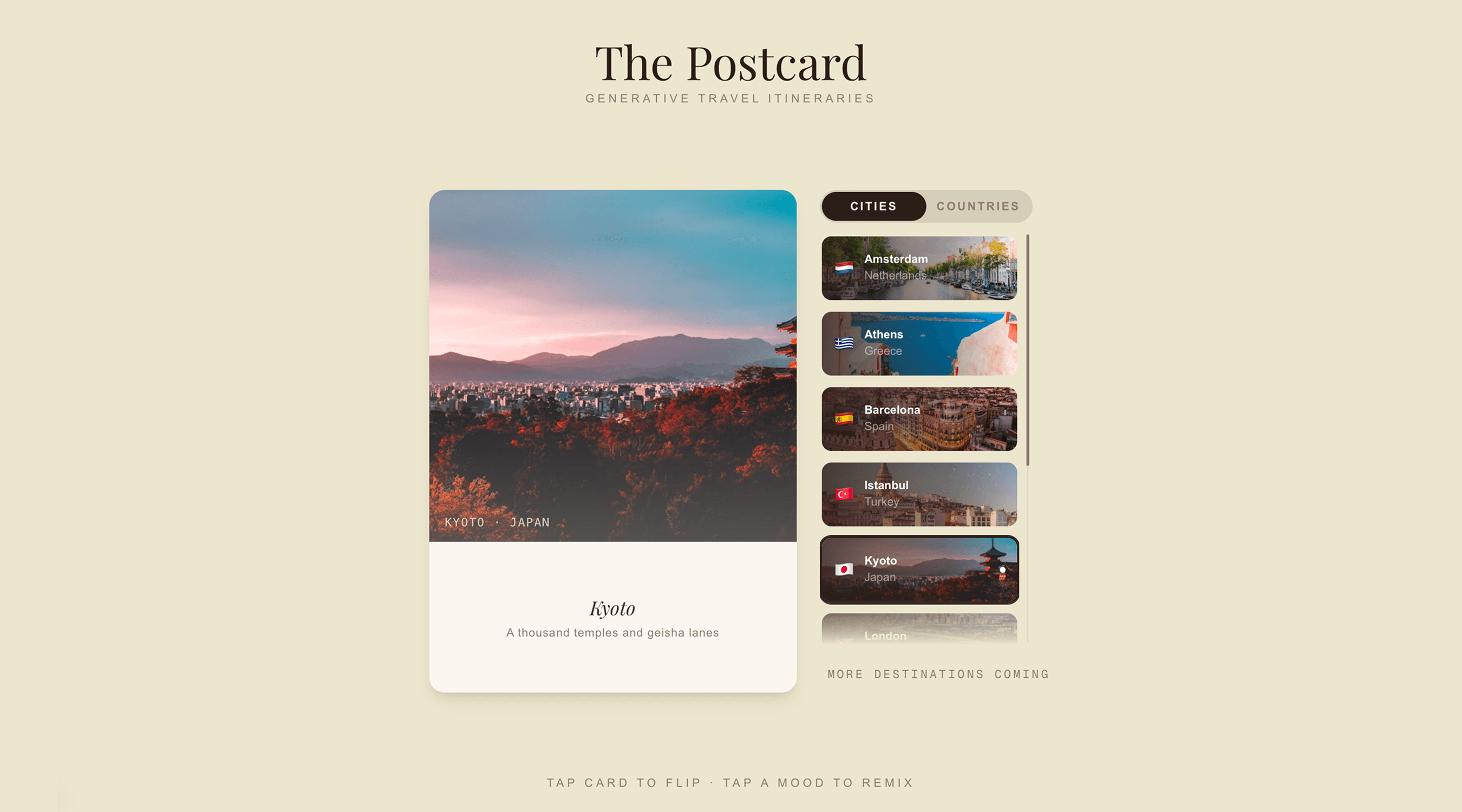 The Postcard app — full interface