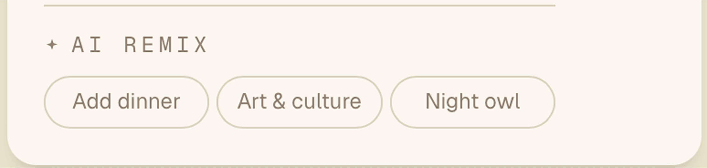 Remix buttons per destination — mood-specific options for each city